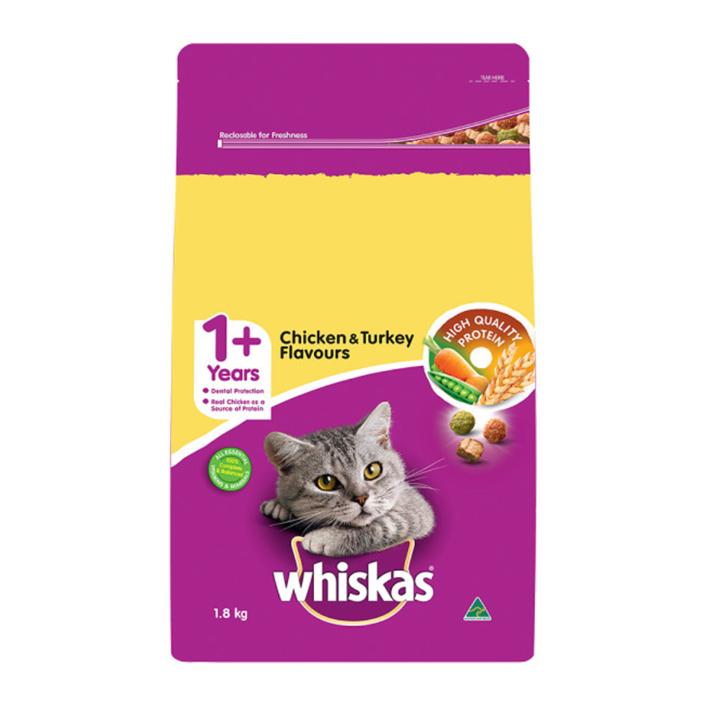Whiskas Adult 1+ Years Chicken & Turkey Flavours Dry Cat Food for Food