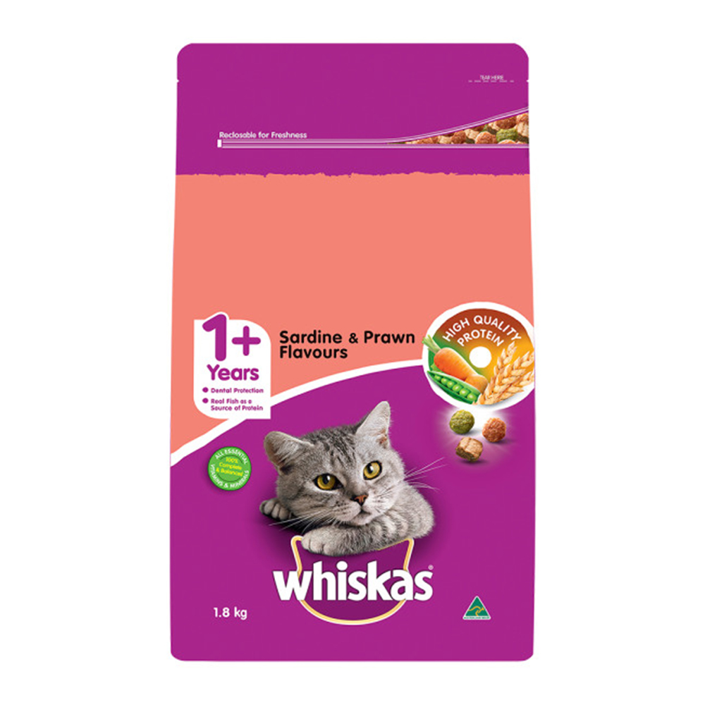 Whiskas Adult 1+ Years Sardine & Prawn Flavours Dry Cat Food for Food
