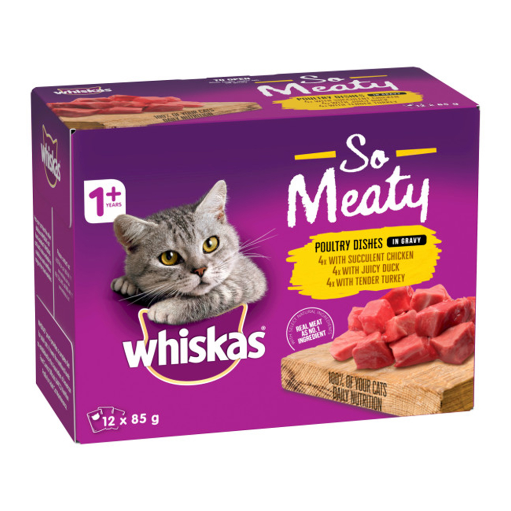 Whiskas Adult 1+ Years So Meaty Poultry Dishes in Gravy Wet Cat Food for Food