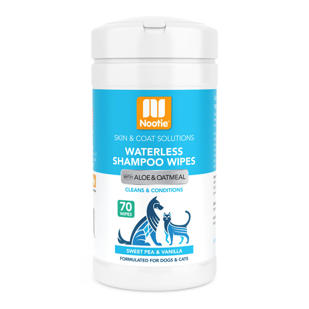 Nootie Waterless Shampoo Wipes with Aloe & Oatmeal for Dogs & Cats - Sweet Pea & Vanilla