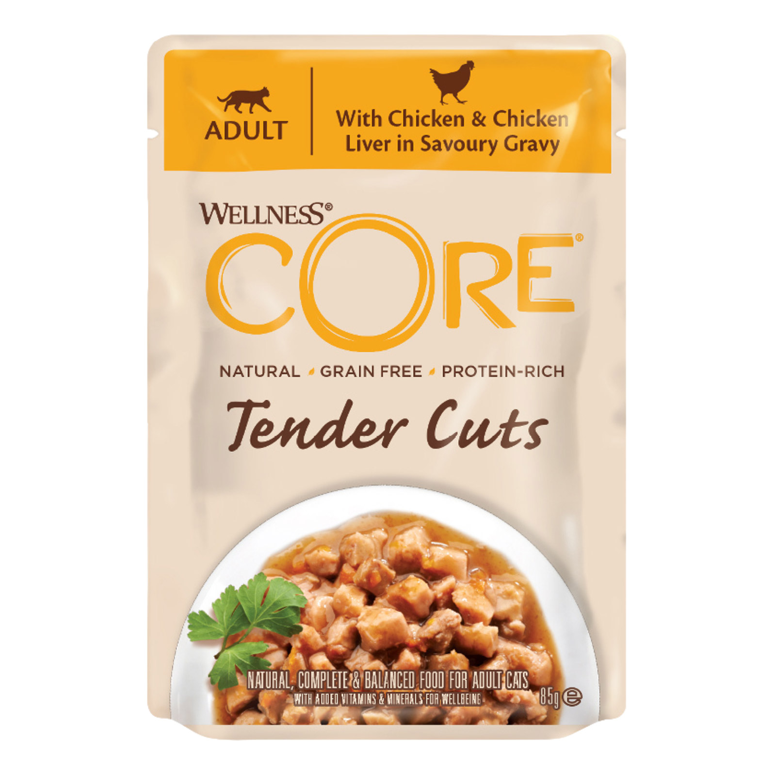 Wellness CORE Tender Cuts With Chicken & Chicken Liver in Savoury Gravy 85gm*12