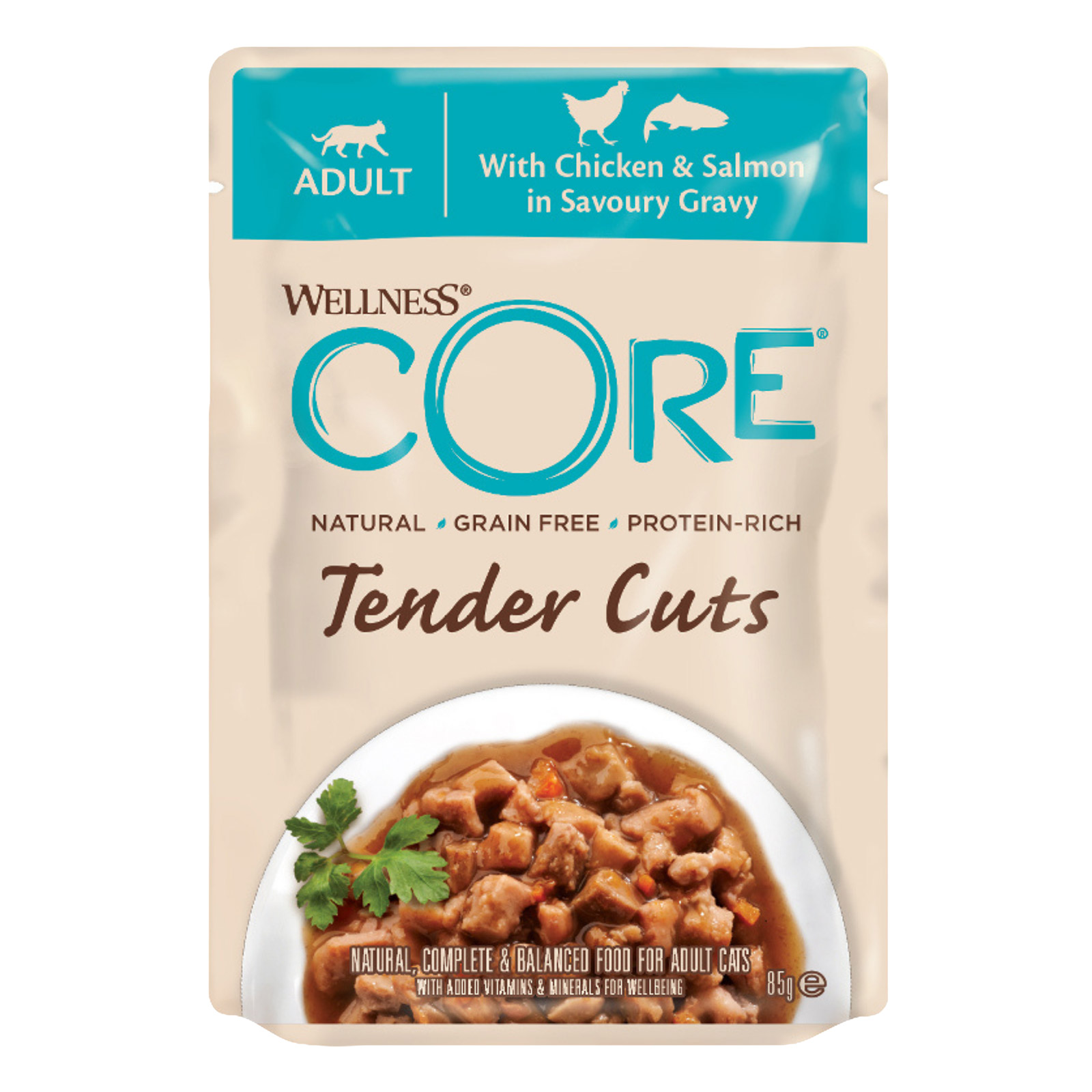 Wellness CORE Tender Cuts With Chicken & Salmon in Savoury Gravy 85gm*12