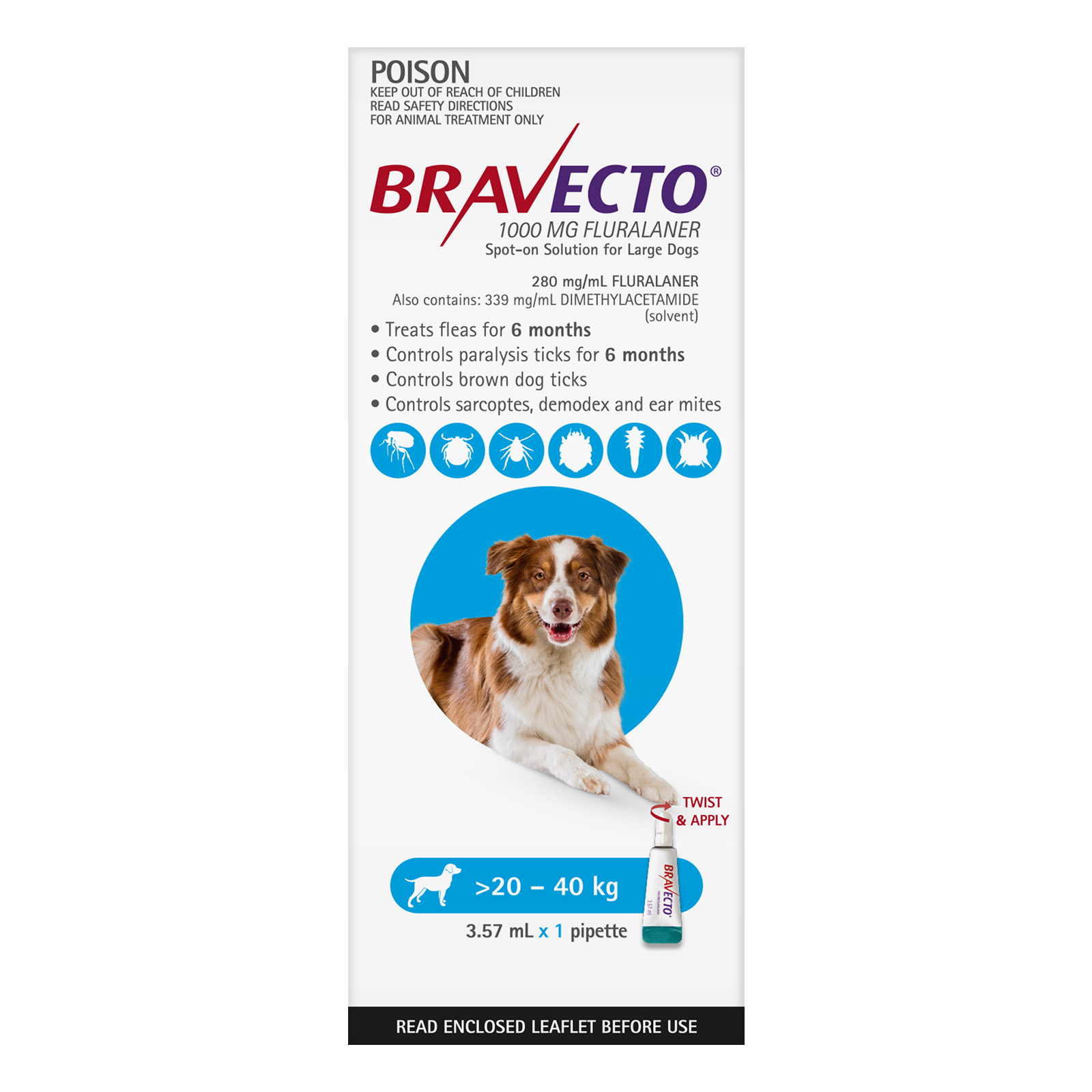 Bravecto Spot On for Large Dogs Aqua (20 - 40 kg)