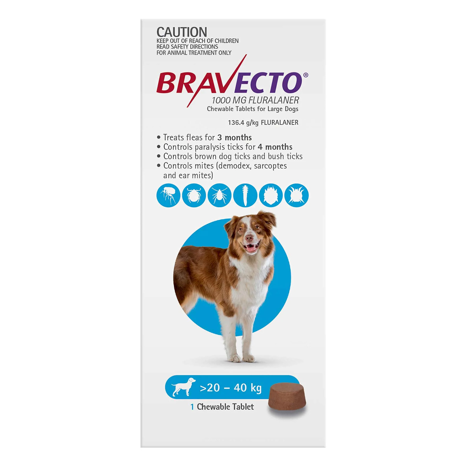 Bravecto For Large Dogs 20-40kg (Blue)