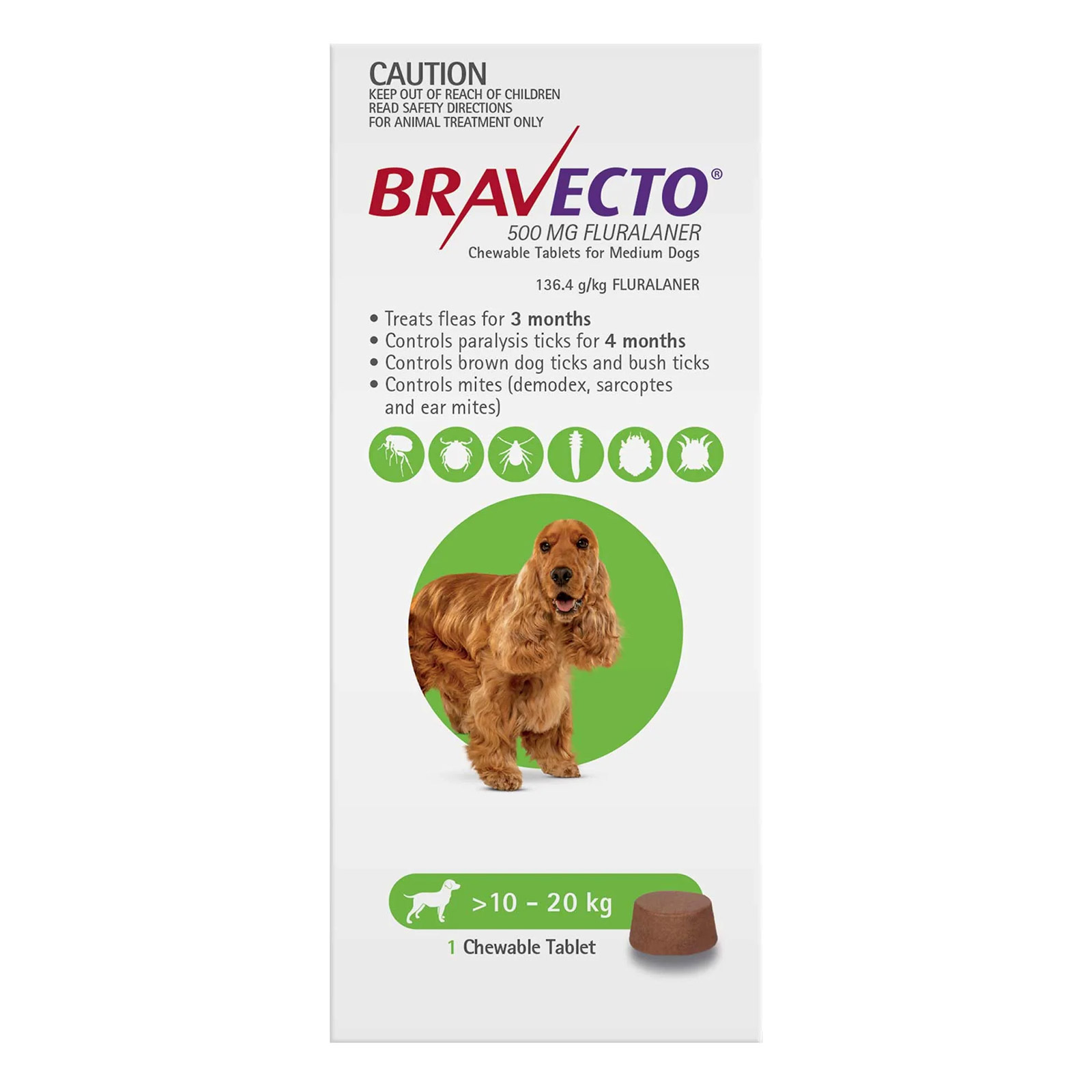 Bravecto For Medium Dogs 10-20Kg (Green)