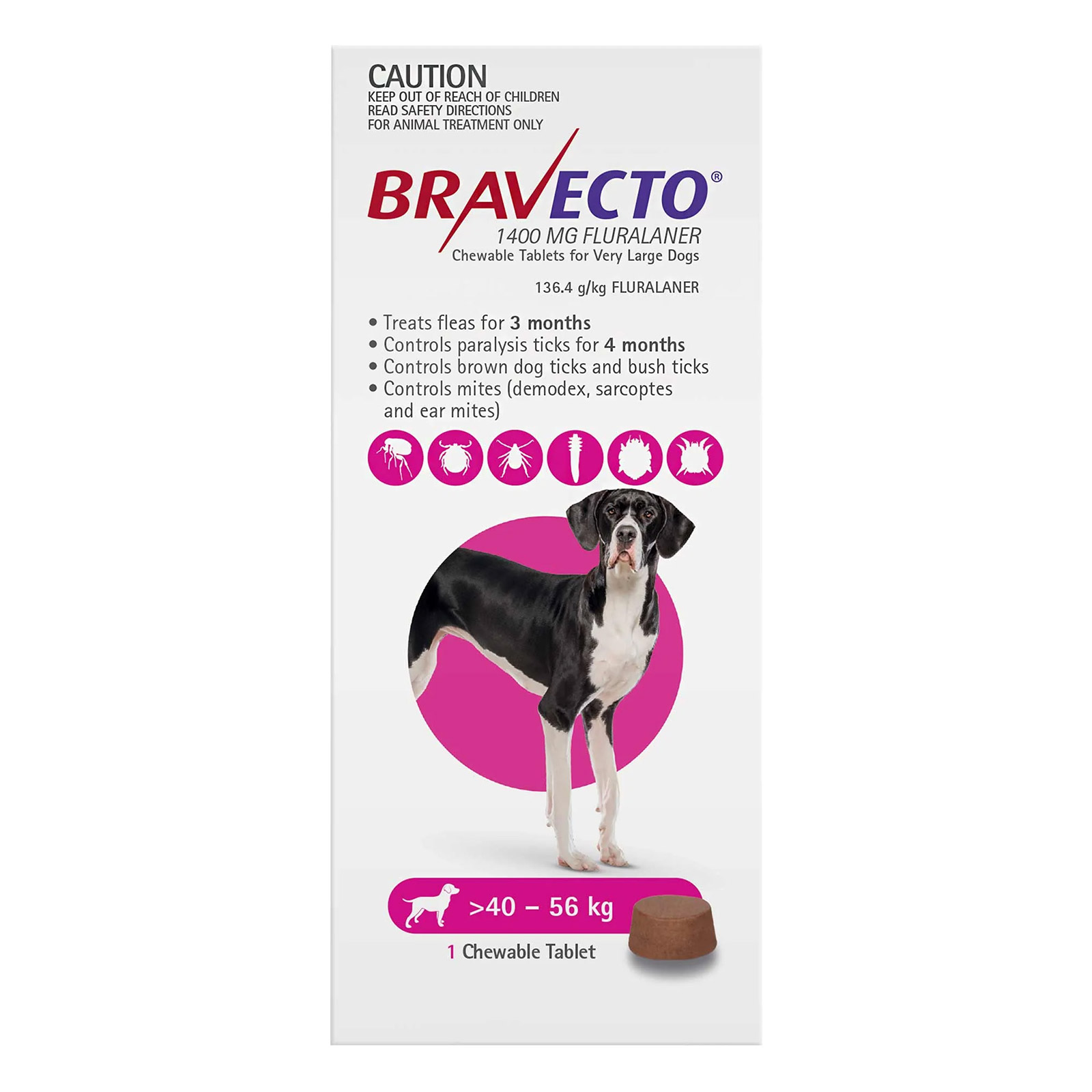 Bravecto For Extra Large Dogs 40-56Kg (Pink)