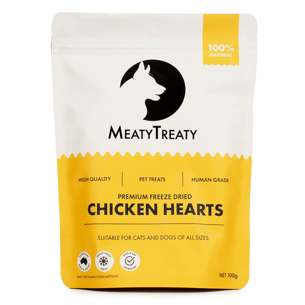 MeatyTreaty Premium Freeze Dried Chicken Hearts for Cats and Dogs for Dogs